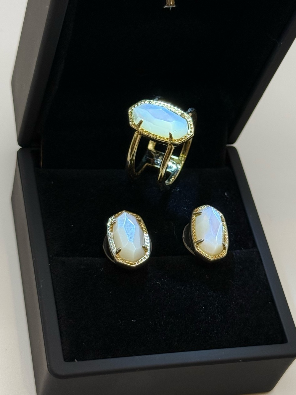 Kendra Scott Gold-Tone Earrings and Ring size 6 with White Faceted Opal Stones